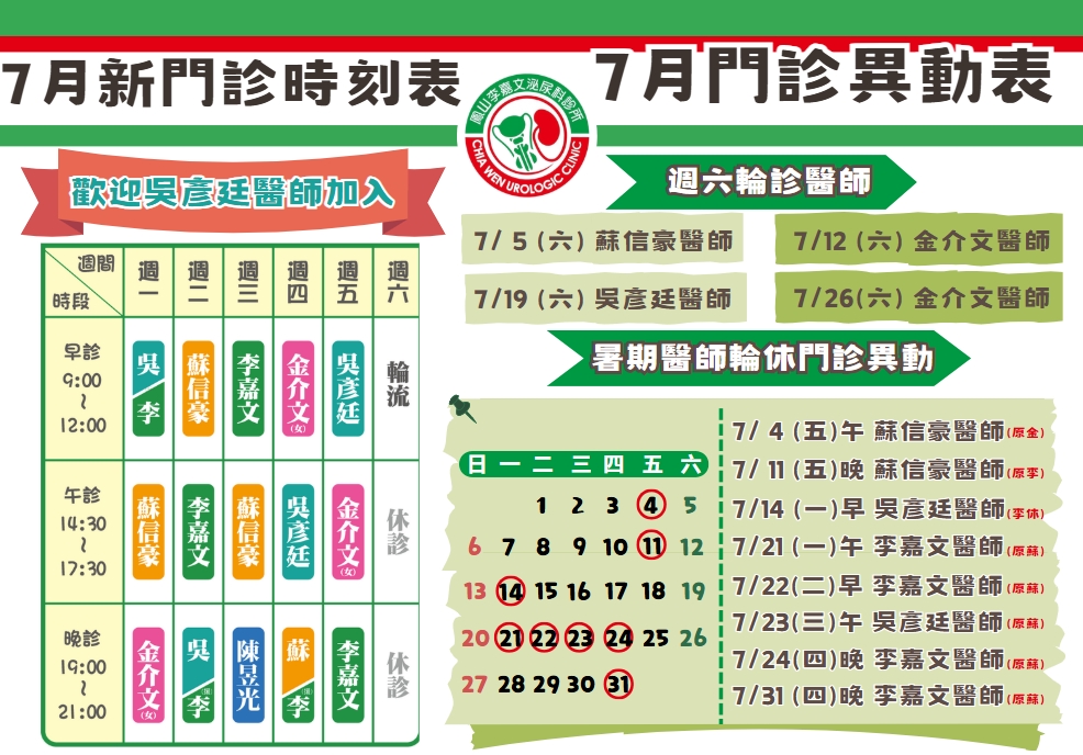 李嘉文泌尿科醫療團隊的最新公告圖片
